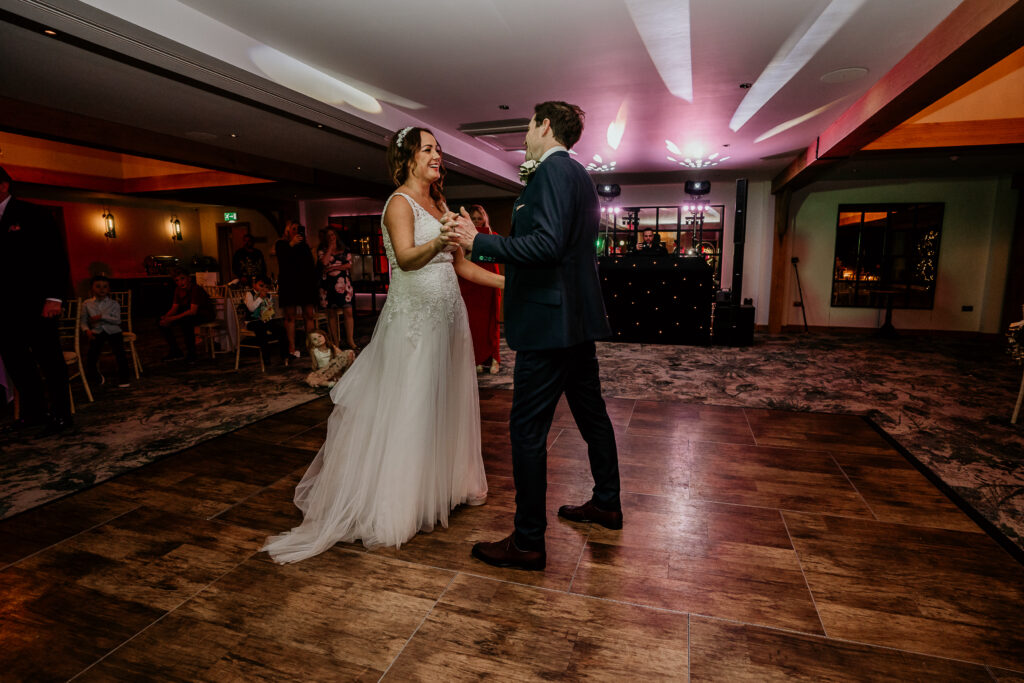 Bride and groom first dance at peak edge hotel in chesterfield