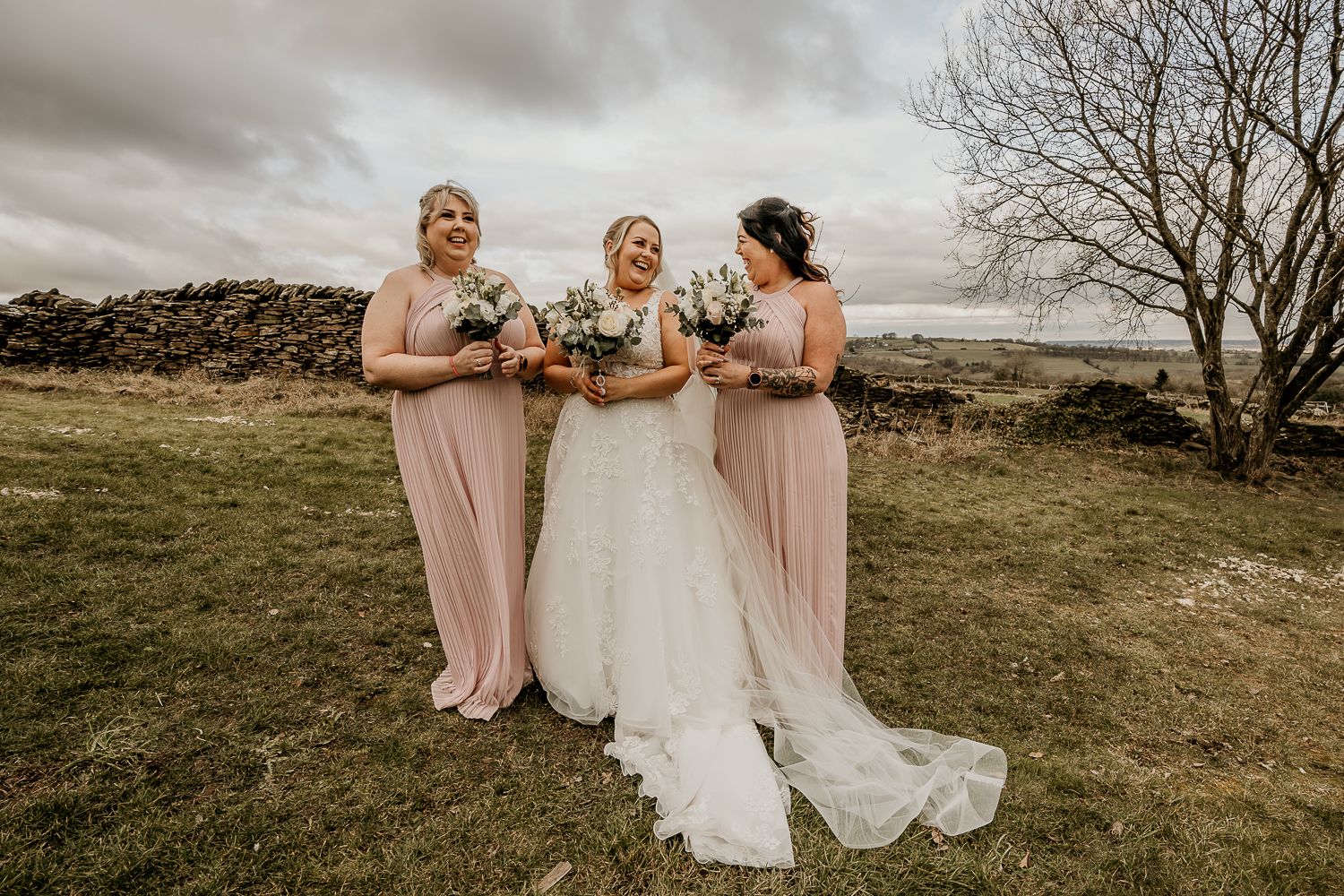bride with bridesmaids at chesterfield fox and goose 