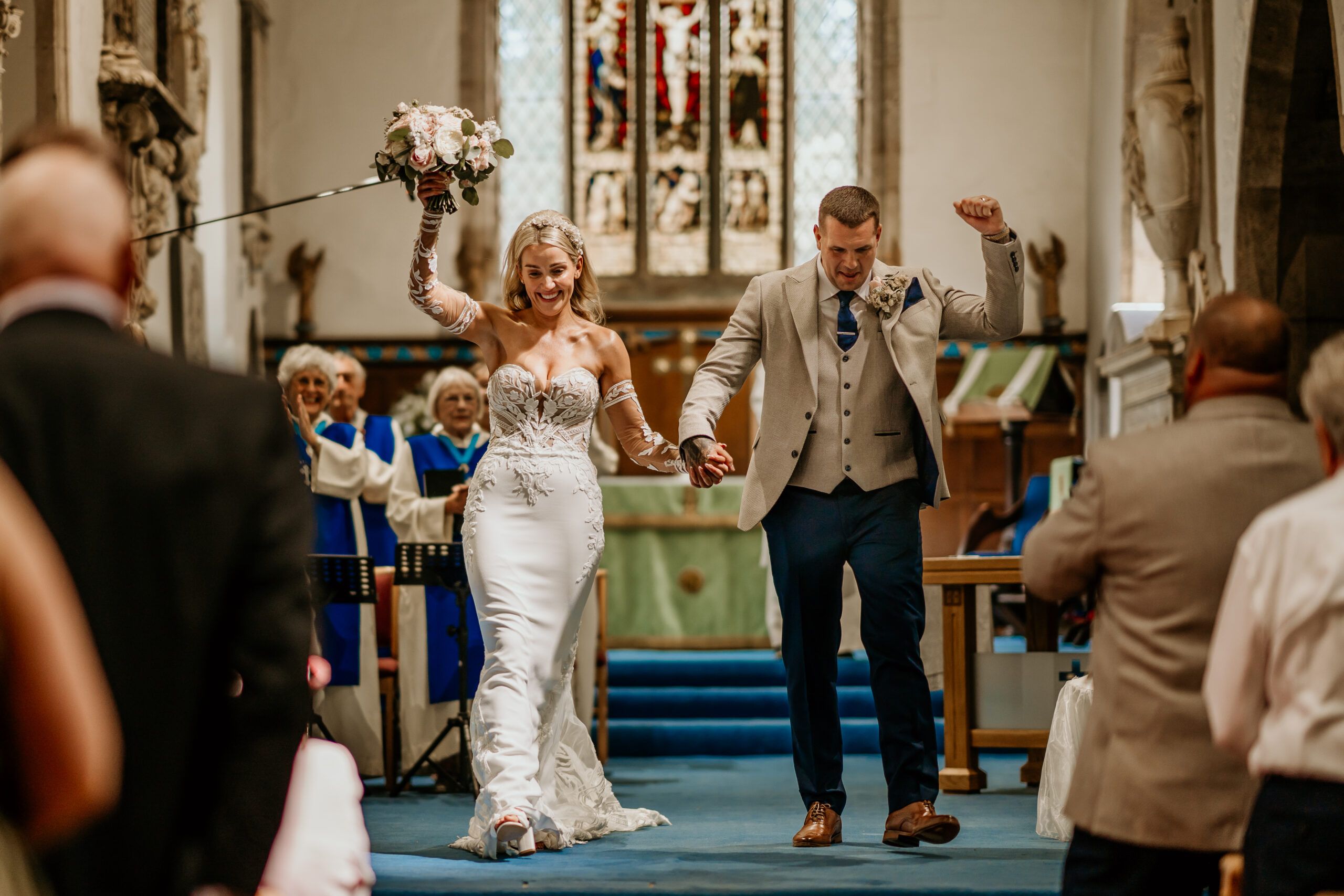 Candid bride and groom wedding in church